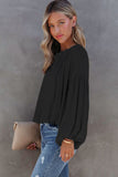 LC2553193-2-S, LC2553193-2-M, LC2553193-2-L, LC2553193-2-XL, LC2553193-2-2XL, Black Solid Color V Neck Balloon Sleeve Shirt