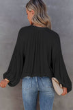 LC2553193-2-S, LC2553193-2-M, LC2553193-2-L, LC2553193-2-XL, LC2553193-2-2XL, Black Solid Color V Neck Balloon Sleeve Shirt