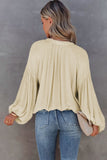 LC2553193-18-S, LC2553193-18-M, LC2553193-18-L, LC2553193-18-XL, LC2553193-18-2XL, Apricot Solid Color V Neck Balloon Sleeve Shirt