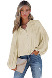 LC2553193-18-S, LC2553193-18-M, LC2553193-18-L, LC2553193-18-XL, LC2553193-18-2XL, Apricot Solid Color V Neck Balloon Sleeve Shirt