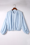 LC2553193-4-S, LC2553193-4-M, LC2553193-4-L, LC2553193-4-XL, LC2553193-4-2XL, Sky Blue Solid Color V Neck Balloon Sleeve Shirt