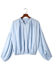 LC2553193-4-S, LC2553193-4-M, LC2553193-4-L, LC2553193-4-XL, LC2553193-4-2XL, Sky Blue Solid Color V Neck Balloon Sleeve Shirt