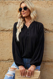 LC2553193-2-S, LC2553193-2-M, LC2553193-2-L, LC2553193-2-XL, LC2553193-2-2XL, Black Solid Color V Neck Balloon Sleeve Shirt