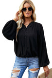 LC2553193-2-S, LC2553193-2-M, LC2553193-2-L, LC2553193-2-XL, LC2553193-2-2XL, Black Solid Color V Neck Balloon Sleeve Shirt