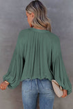 LC2553193-9-S, LC2553193-9-M, LC2553193-9-L, LC2553193-9-XL, LC2553193-9-2XL, Green Solid Color V Neck Balloon Sleeve Shirt