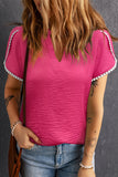 Rose Smocked V-neck Lace Petal Sleeve Chiffon Top