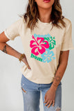 Khaki Beach Bum Flower Print Drop Shoulder Loose Graphic T Shirt