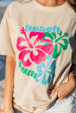 Khaki Beach Bum Flower Print Drop Shoulder Loose Graphic T Shirt