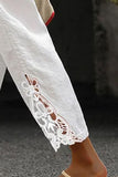 LC7711849-1-S, LC7711849-1-M, LC7711849-1-L, LC7711849-1-XL, White Lace Splicing Drawstring Casual Cotton Pants