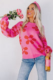 LC2722987-6-S, LC2722987-6-M, LC2722987-6-L, LC2722987-6-XL, Rose Big Flower Knit Ribbed Trim Sweater