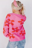 LC2722987-6-S, LC2722987-6-M, LC2722987-6-L, LC2722987-6-XL, Rose Big Flower Knit Ribbed Trim Sweater