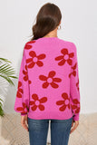 LC2722987-6-S, LC2722987-6-M, LC2722987-6-L, LC2722987-6-XL, Rose Big Flower Knit Ribbed Trim Sweater