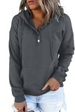 Women's Snap Button Pullover Hoodie with Pocket Solid Color Drawstring Sweatshirts