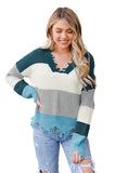 Maglione con orlo grezzo consumato con scollo a V colorblock da donna