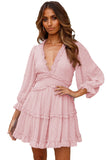 Pink puff sleeve tiered dress