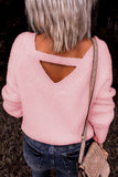 Women's Pink Cut Out Back Knitted Pullover Sweater