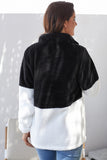 Charcoal White Zip Neck Oversize Fluffy Fleece Pullover