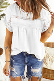 Swiss Dot Lace Crochet Raglan Short Sleeve Top