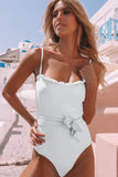 Frill Neck Waist Sash Spaghetti Straps One-piece Swimwear