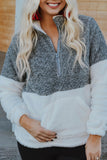 Charcoal White Zip Neck Oversize Fluffy Fleece Pullover