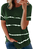 Green Green/Pink/Gray/Black Tie-dye Stripe Casual T-Shirt LC2521960-9