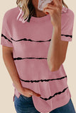 Pink Green/Pink/Gray/Black Tie-dye Stripe Casual T-Shirt LC2521960-10