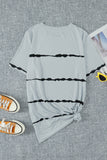 Gray Green/Pink/Gray/Black Tie-dye Stripe Casual T-Shirt LC2521960-11