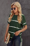 Green Green/Pink/Gray/Black Tie-dye Stripe Casual T-Shirt LC2521960-9