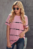 Pink Green/Pink/Gray/Black Tie-dye Stripe Casual T-Shirt LC2521960-10