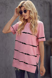 Pink Green/Pink/Gray/Black Tie-dye Stripe Casual T-Shirt LC2521960-10