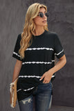 Black Green/Pink/Gray/Black Tie-dye Stripe Casual T-Shirt LC2521960-2