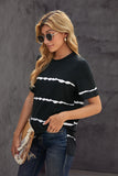 Black Green/Pink/Gray/Black Tie-dye Stripe Casual T-Shirt LC2521960-2