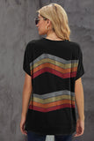 Black Black/Blue/Green/Gray Colorful Wavy Stripes Print Short Sleeve Tee LC2521961-2