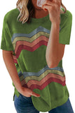 Green Black/Blue/Green/Gray Colorful Wavy Stripes Print Short Sleeve Tee LC2521961-9