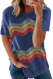 Blue Black/Blue/Green/Gray Colorful Wavy Stripes Print Short Sleeve Tee LC2521961-5