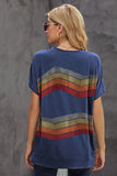 Blue Black/Blue/Green/Gray Colorful Wavy Stripes Print Short Sleeve Tee LC2521961-5