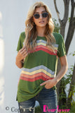 Green Black/Blue/Green/Gray Colorful Wavy Stripes Print Short Sleeve Tee LC2521961-9