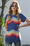 Blue Black/Blue/Green/Gray Colorful Wavy Stripes Print Short Sleeve Tee LC2521961-5