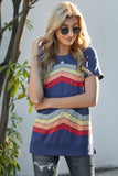 Blue Black/Blue/Green/Gray Colorful Wavy Stripes Print Short Sleeve Tee LC2521961-5