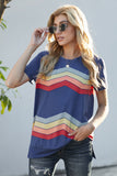 Blue Black/Blue/Green/Gray Colorful Wavy Stripes Print Short Sleeve Tee LC2521961-5