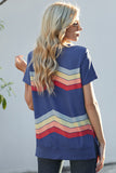 Blue Black/Blue/Green/Gray Colorful Wavy Stripes Print Short Sleeve Tee LC2521961-5