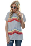 Gray Black/Blue/Green/Gray Colorful Wavy Stripes Print Short Sleeve Tee LC2521961-11