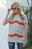 Gray Black/Blue/Green/Gray Colorful Wavy Stripes Print Short Sleeve Tee LC2521961-11