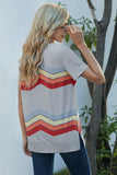 Gray Black/Blue/Green/Gray Colorful Wavy Stripes Print Short Sleeve Tee LC2521961-11