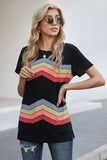 Black Black/Blue/Green/Gray Colorful Wavy Stripes Print Short Sleeve Tee LC2521961-2