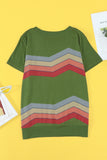 Green Black/Blue/Green/Gray Colorful Wavy Stripes Print Short Sleeve Tee LC2521961-9