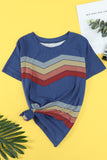 Blue Black/Blue/Green/Gray Colorful Wavy Stripes Print Short Sleeve Tee LC2521961-5