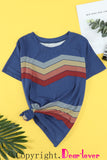 Blue Black/Blue/Green/Gray Colorful Wavy Stripes Print Short Sleeve Tee LC2521961-5