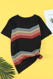 Black Black/Blue/Green/Gray Colorful Wavy Stripes Print Short Sleeve Tee LC2521961-2