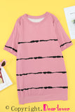 Pink Green/Pink/Gray/Black Tie-dye Stripe Casual T-Shirt LC2521960-10